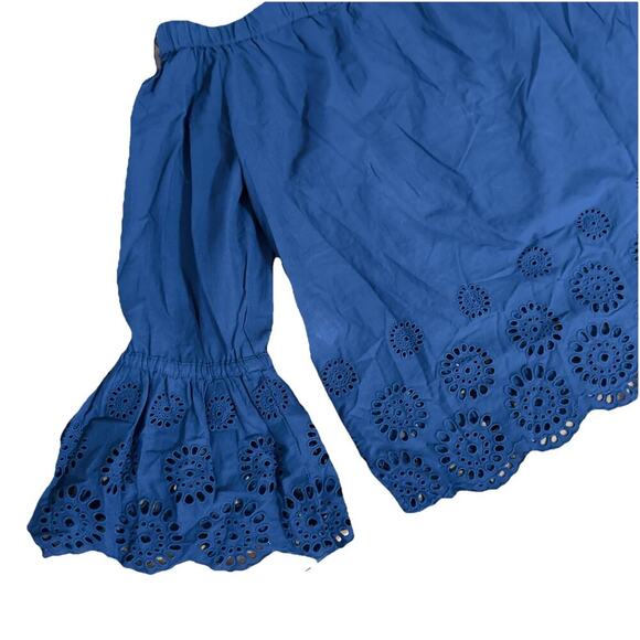 Isabella Sinclair Anthropologie Off-the-Shoulder Cotton Eyelet Top Navy Size L - Picture 10 of 15